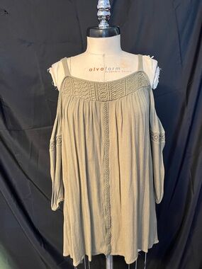 Olive Green Cold-Shoulder Boho Tunic